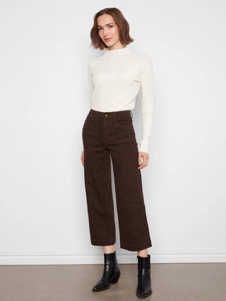 Charlie B Printed Cropped Wide Leg Stretch Twill Pants - Leopard