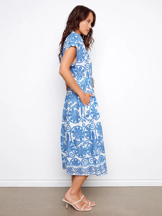 Charlie B Printed Eyelet Cotton Dress With Belt - Astral