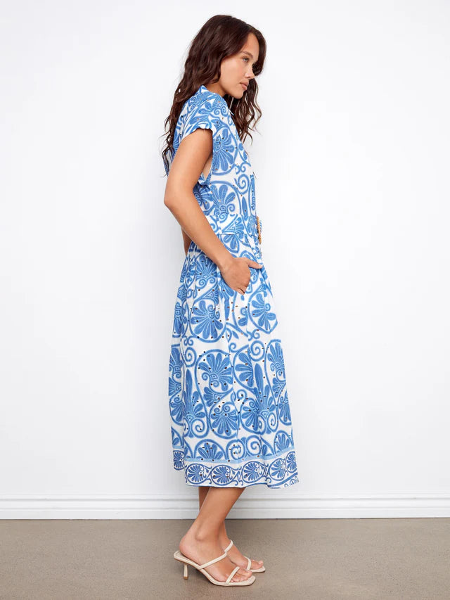 Charlie B Printed Eyelet Cotton Dress With Belt - Astral