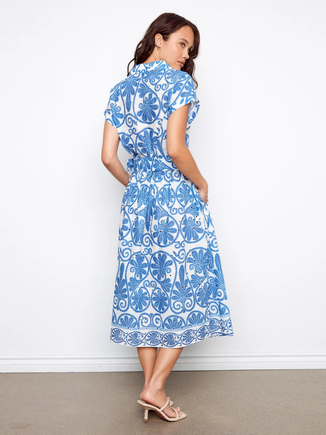 Charlie B Printed Eyelet Cotton Dress With Belt - Astral