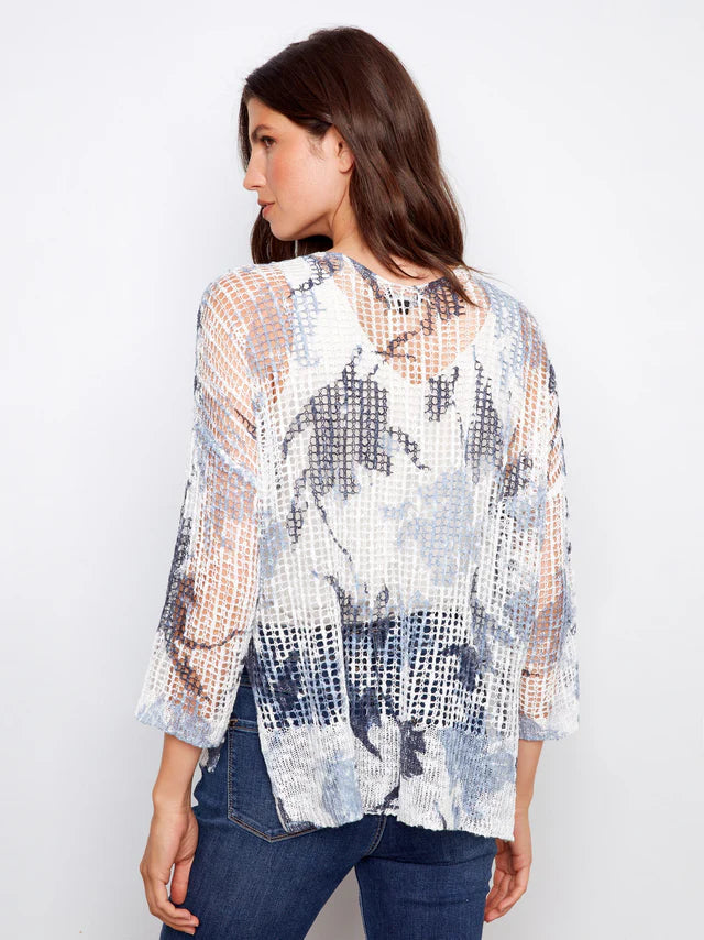 Charlie B Printed Fishnet Crochet Sweater - Tranquil