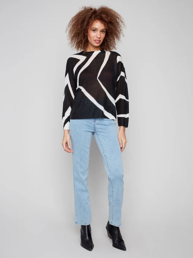 Charlie B Printed Mohair Like Knit Sweater - Black