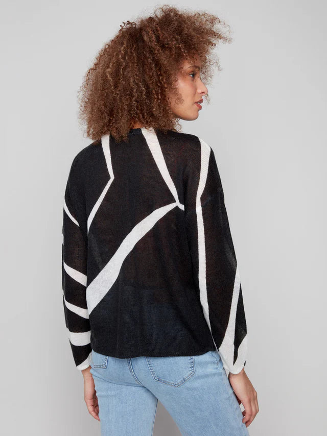 Charlie B Printed Mohair Like Knit Sweater - Black