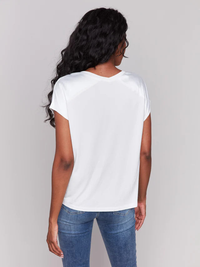 FINAL SALE Charlie B Organic Satin V-Neck Knit Top - Natural