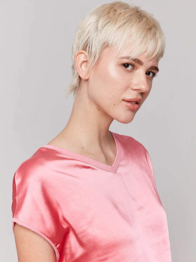 Charlie B Organic Satin V-Neck Knit Top - Watermelon