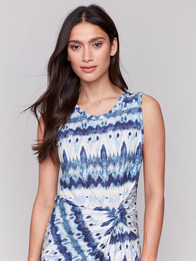 Charlie B Sleeveless Cotton Dress with Faux Knot Detail - Lake Tahoe