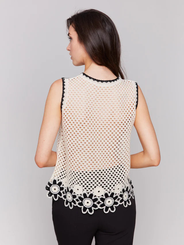 Charlie B Sleeveless Floral Border Crochet Top - Natural