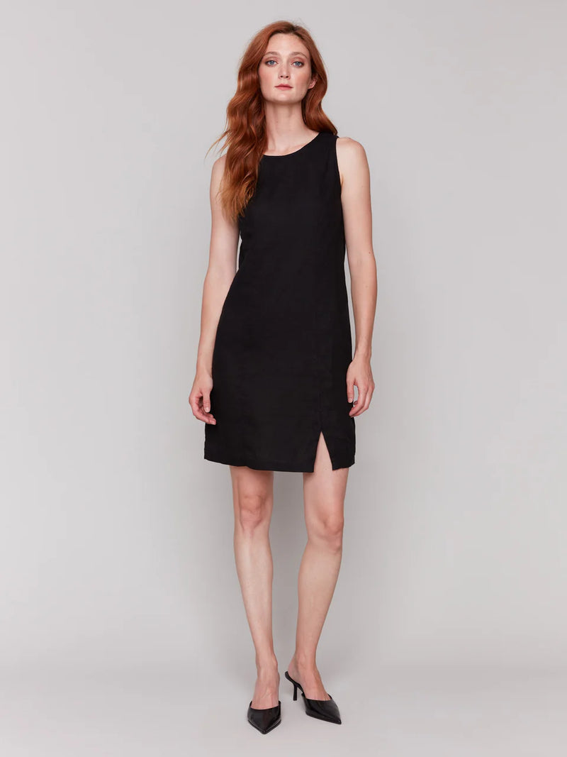 Charlie B Sleeveless Linen Blend Dress - Black