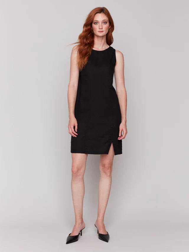 Charlie B Sleeveless Linen Blend Dress - Black