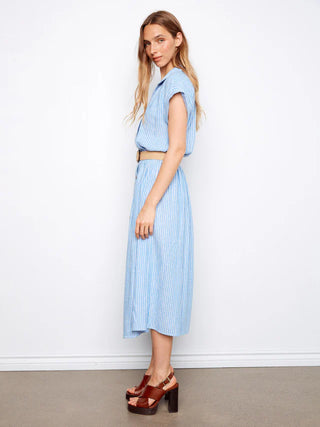 Charlie B Striped Linen Blend Maxi Dress With Belt - Bluebell