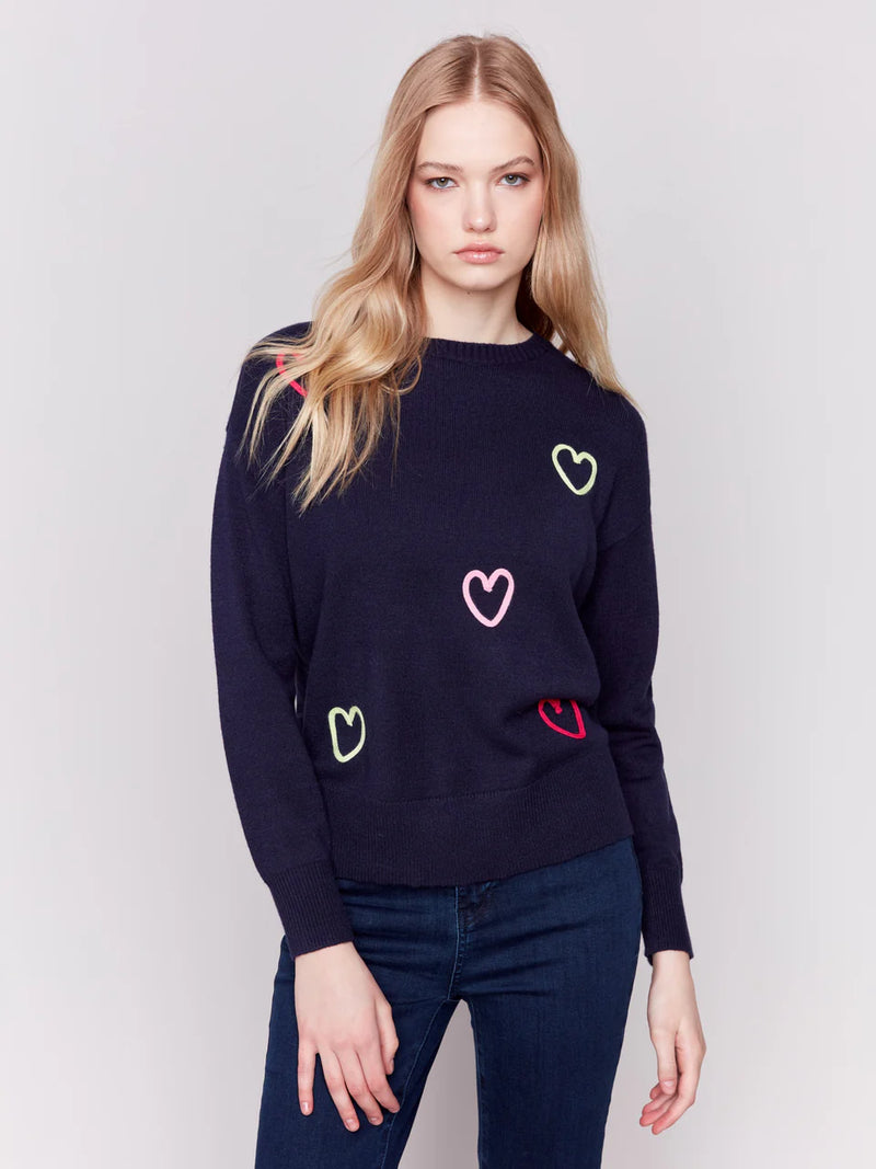 Charlie B. Sweater With Embroidered Hearts - C2605R