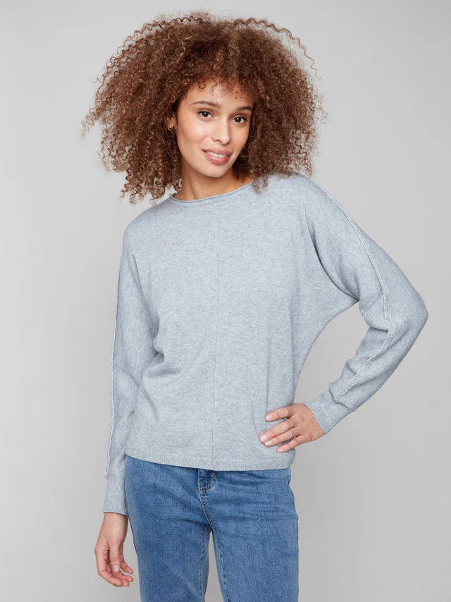Charlie B Sweater With Metallic Sleeve Detail - Heather Grey