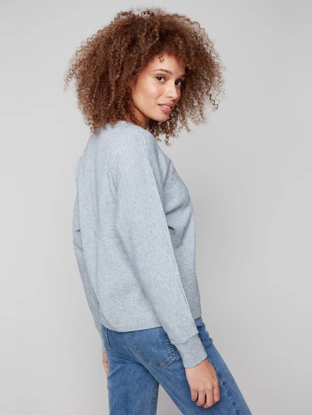 Charlie B Sweater With Metallic Sleeve Detail - Heather Grey