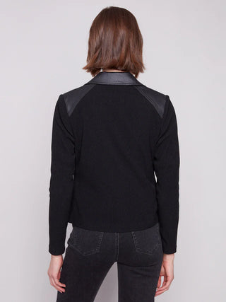 Charlie B Vintage Metallic Faux Leather And Rib Knit Jacket - Black