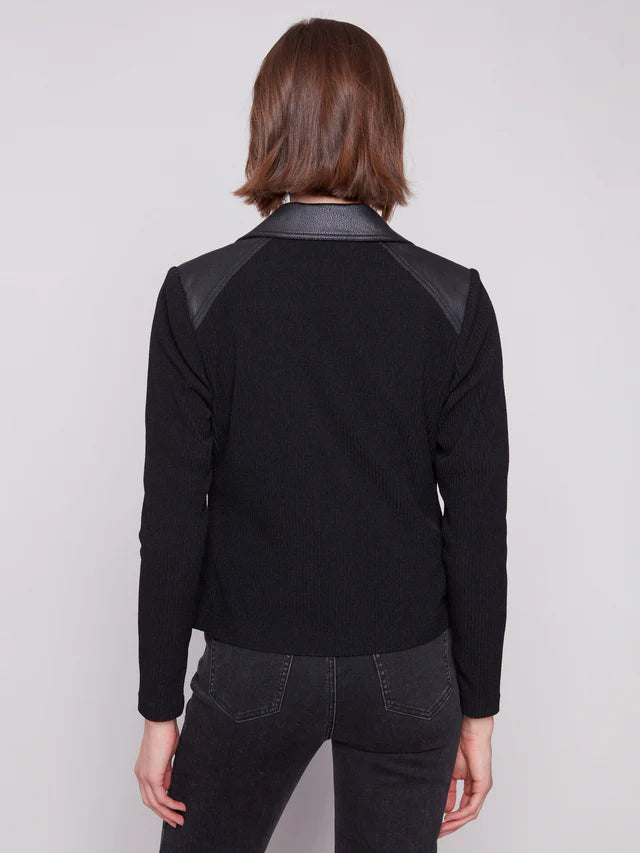 Charlie B Vintage Metallic Faux Leather And Rib Knit Jacket - Black