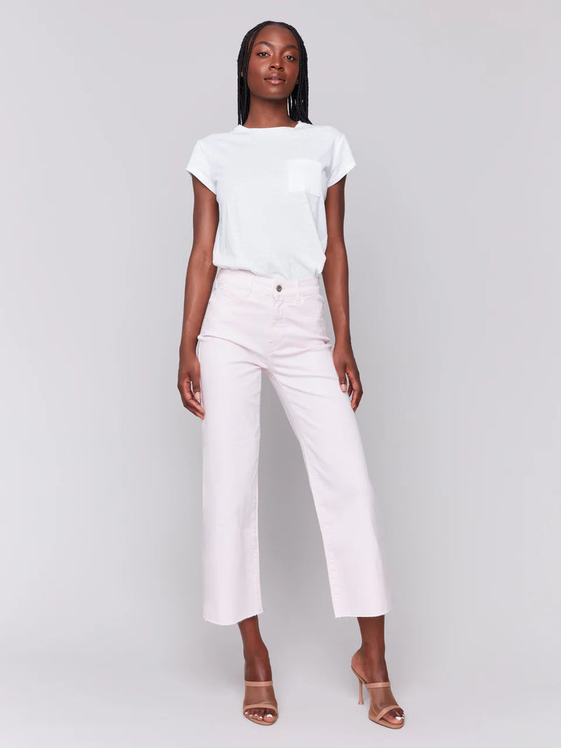 Charlie B Wide Leg Twill Pants With Raw Edge - Petal