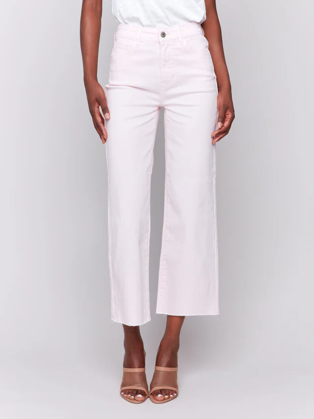 Charlie B Wide Leg Twill Pants With Raw Edge - Petal