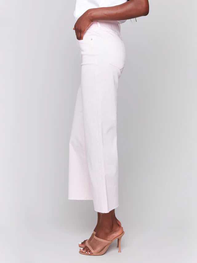 Charlie B Wide Leg Twill Pants With Raw Edge - Petal