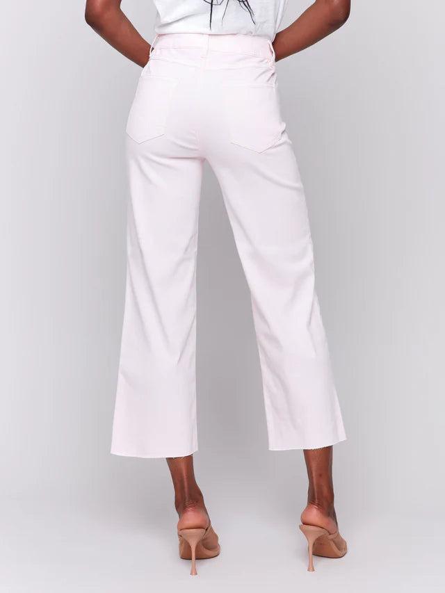 Charlie B Wide Leg Twill Pants With Raw Edge - Petal