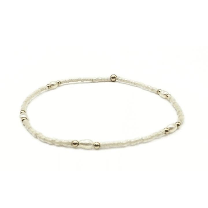 Game Day Gold-Filled &amp; Natural Rice Pearls Waterproof Bracelets