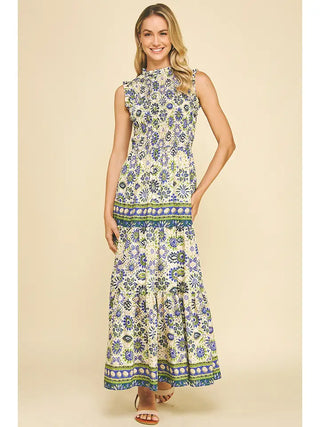 Floral Tiered Maxi Dress - Blue Multi