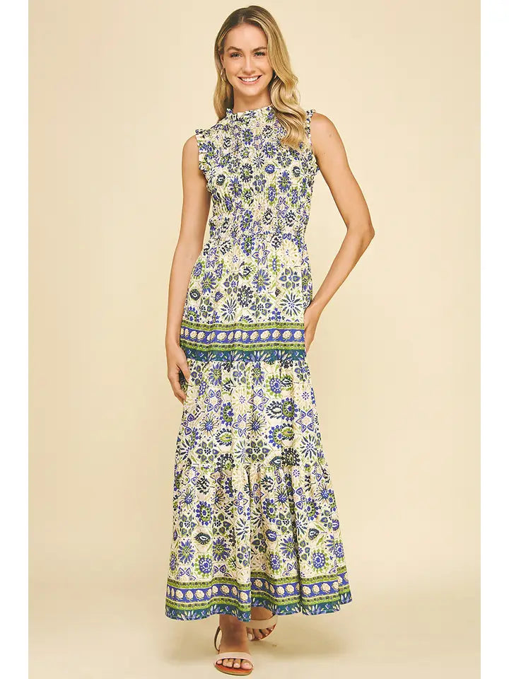 Floral Tiered Maxi Dress - Blue Multi
