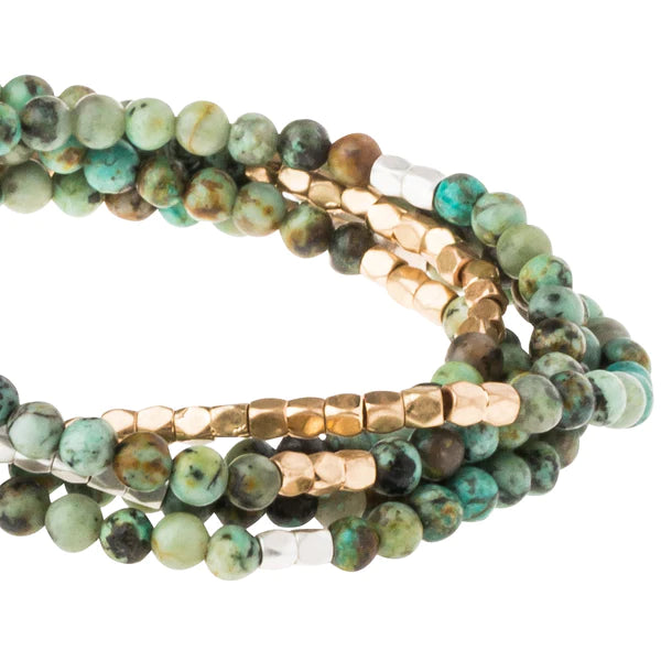 Scout - Stone Wrap Bracelet/Necklace African Turquoise/Silver &amp; Gold - Stone of Transformation