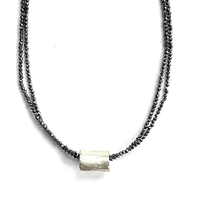 Erin Gray Silver Barrel on Double Pyrite Beaded Necklace
