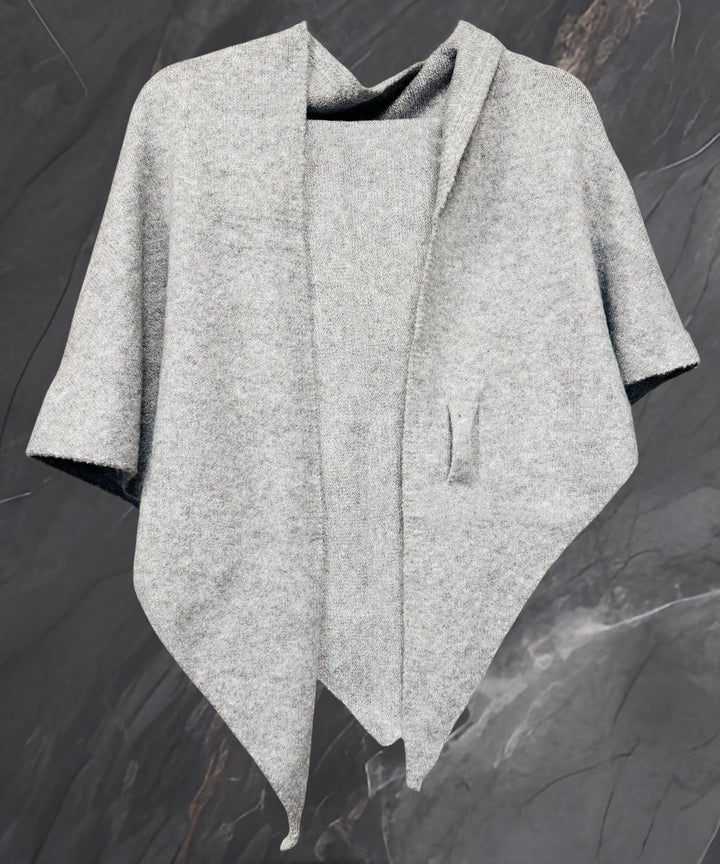 Cashmere-Blend Knit Triangle Shawl with Cross-Front Design