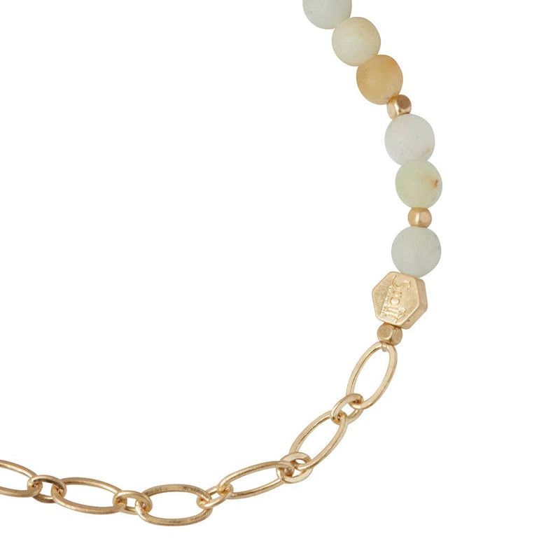 Mini Stone w/Chain Stacking Bracelet - Amazonite/Gold