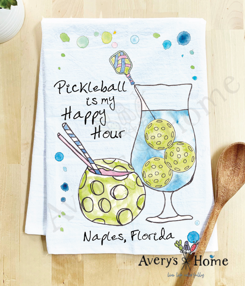 Pickleball Happy Hour Customizable Kitchen Dish Towel