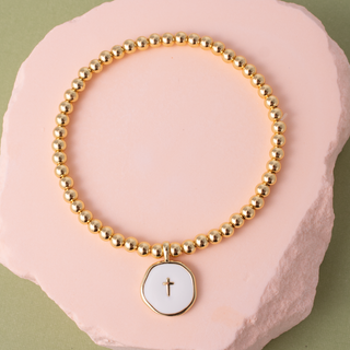 Splendid Iris Classic Enamel Cross Beaded Stretch Bracelet
