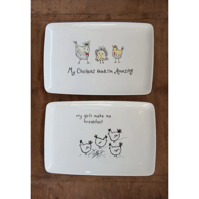 Platter with Chickens and Saying, 2 Styles