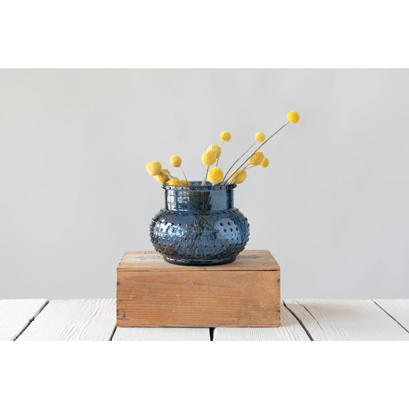 Blue Glass Hobnail Candle Holder or Vase