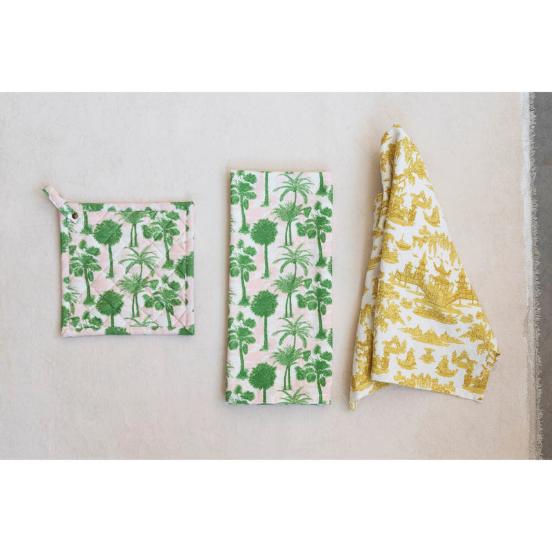 Cotton Printed Tea Towels with Pattern, Set of 2 Colors