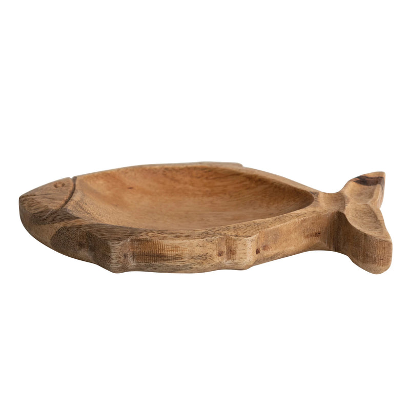 Hand-Carved Mango Wood Fish Shaped Dish, Natural (Each One Will Vary)