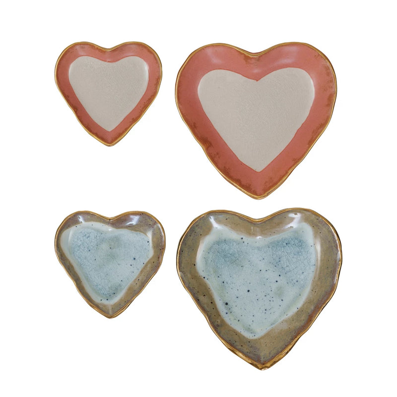 Stoneware Heart Dish w/ Gold Edge, 2 Colors, 2 Sizes (Each One Will Vary)