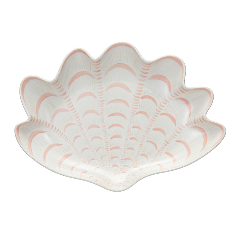 Hand-Painted Stoneware Shell Shaped Plate Pink