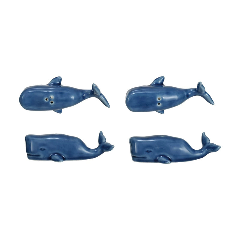 Stoneware Whale Salt & Pepper Shakers, Set of 2 (Each One Will Vary)