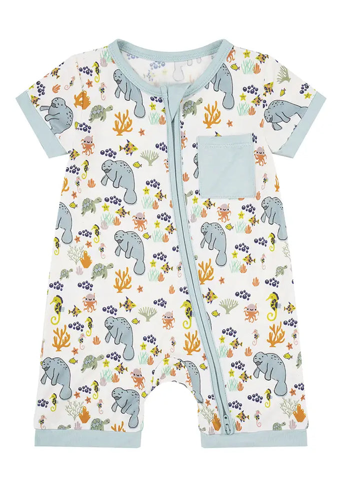 Emerson &amp; Friends Manatee Bamboo Baby Boy Shortie Romper SR-104
