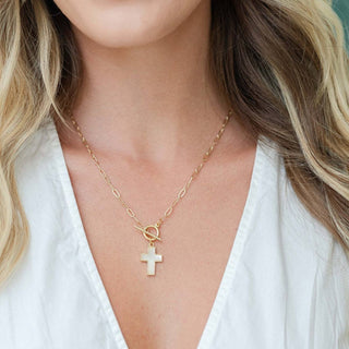 Splendid Iris Front Toggle Cross Pendant Necklace