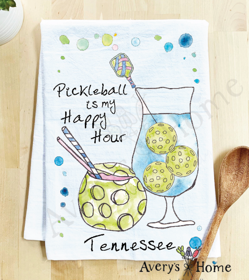 Pickleball Happy Hour Customizable Kitchen Dish Towel