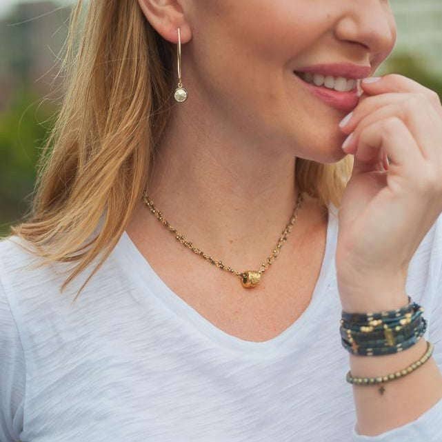 Erin Gray Small Gold Barrel on Double Pyrite Necklace