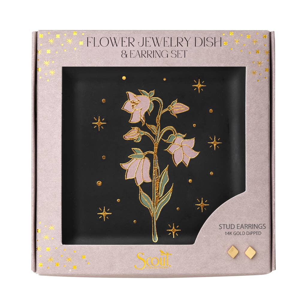 Jewelry Dish &amp; Stud Earring Set - Flower/Black