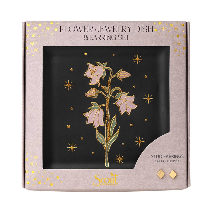 Jewelry Dish &amp; Stud Earring Set - Flower/Black