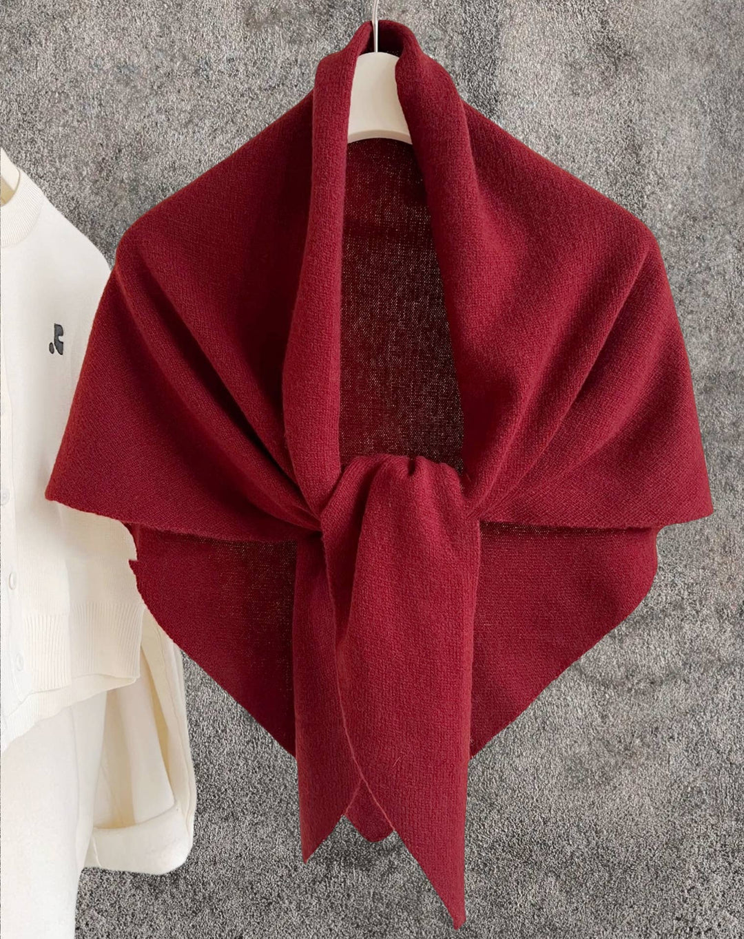 Cashmere-Blend Knit Triangle Shawl with Cross-Front Design