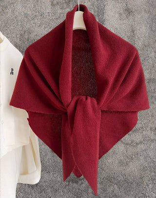 Cashmere-Blend Knit Triangle Shawl with Cross-Front Design