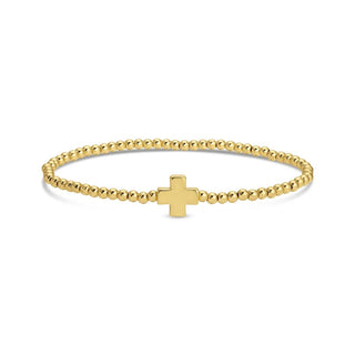 Splendid Iris 3mm Beaded Stretch Bracelet with Single Gold Cross