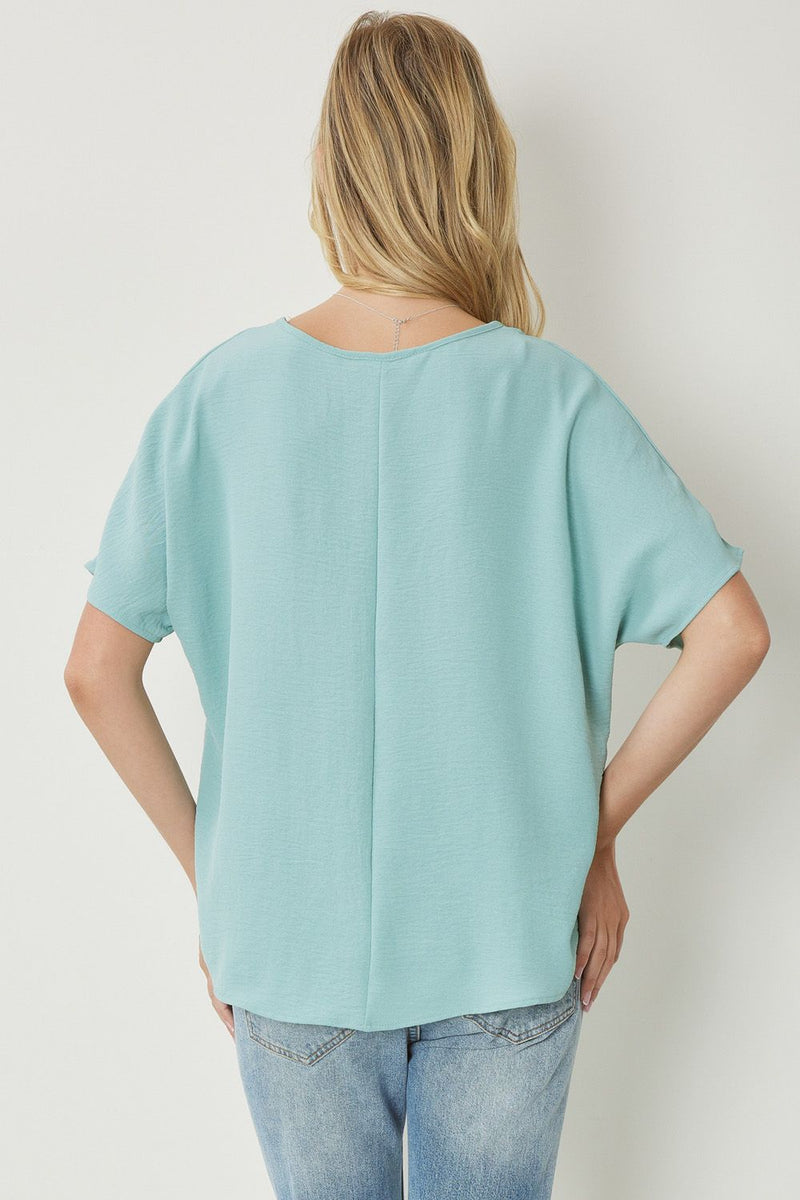 Solid V-Neck Woven Top - Aloe - Sizes S-2XL