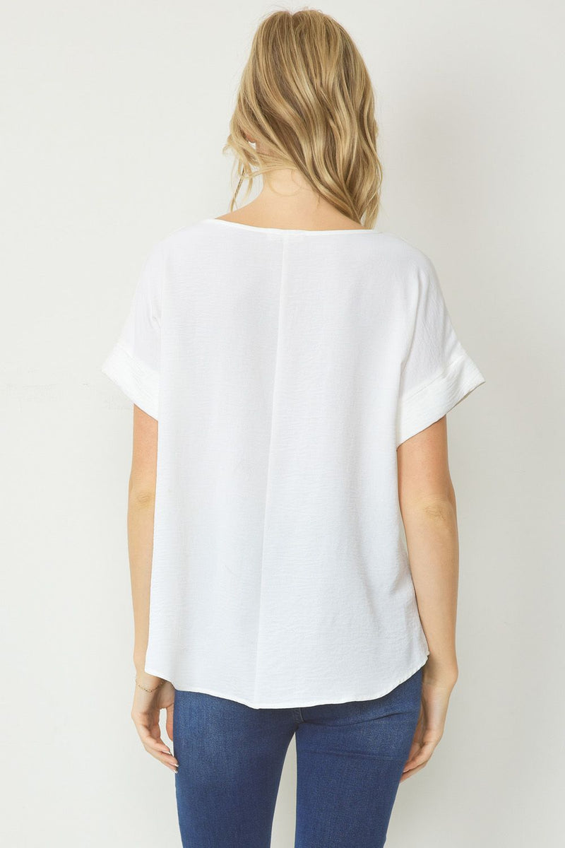 Woven Scoop Neck Top Short Sleeve - Off White - Sizes S-2XL